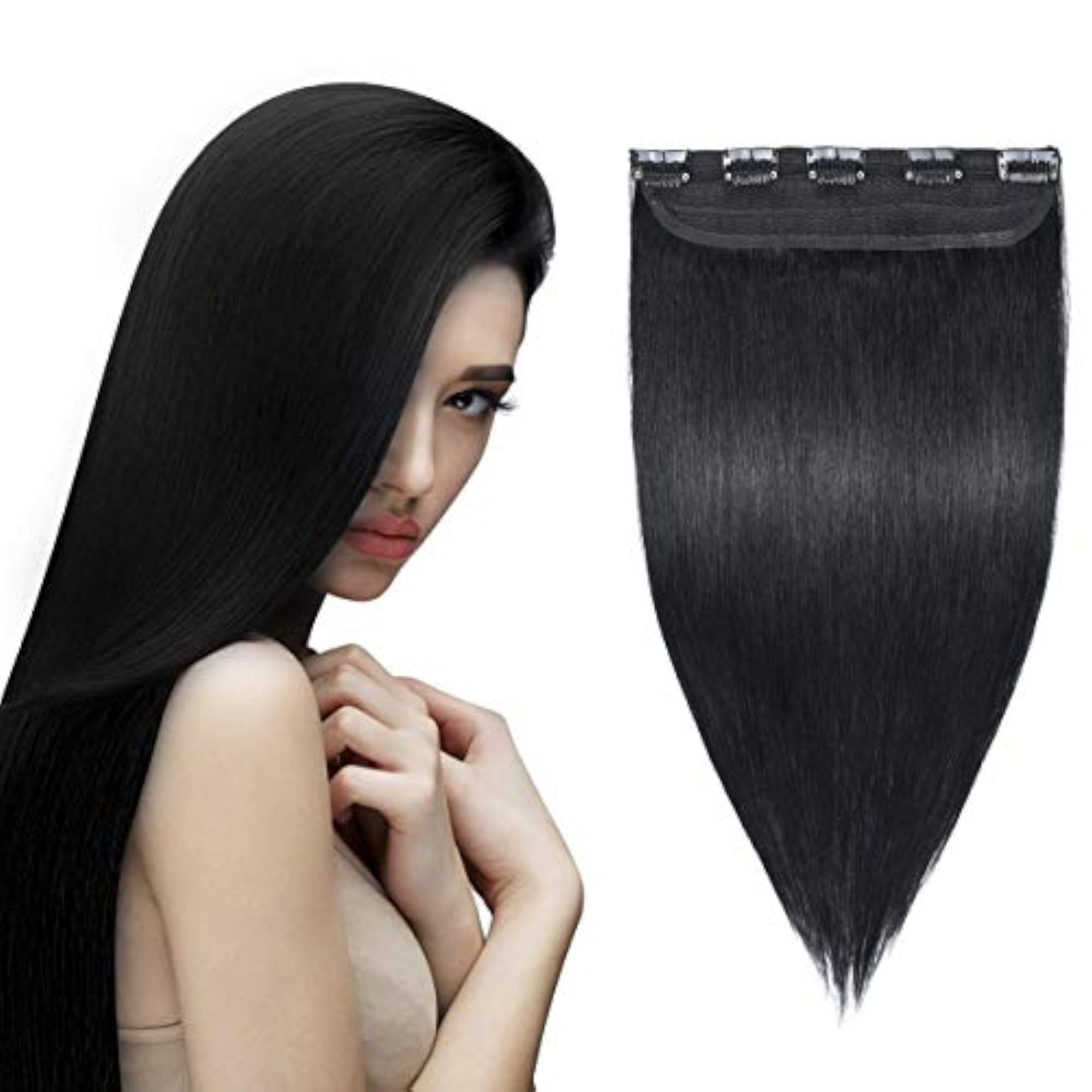 100% Human Hair Extensions with 5 Clips for Women, 18 Inch